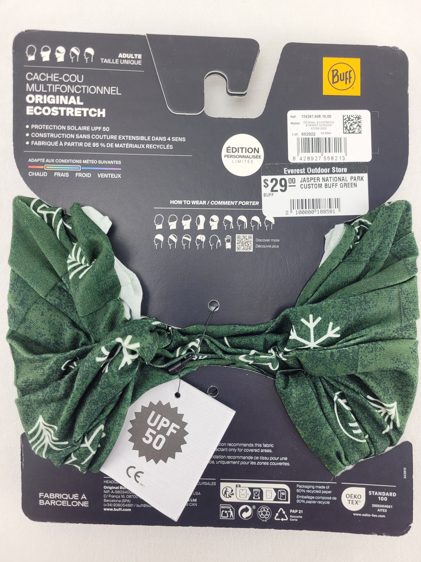 Buff Original Ecostretch Multifunctional Neckwear Gaiter UPF 50 Jasper National Park - Green