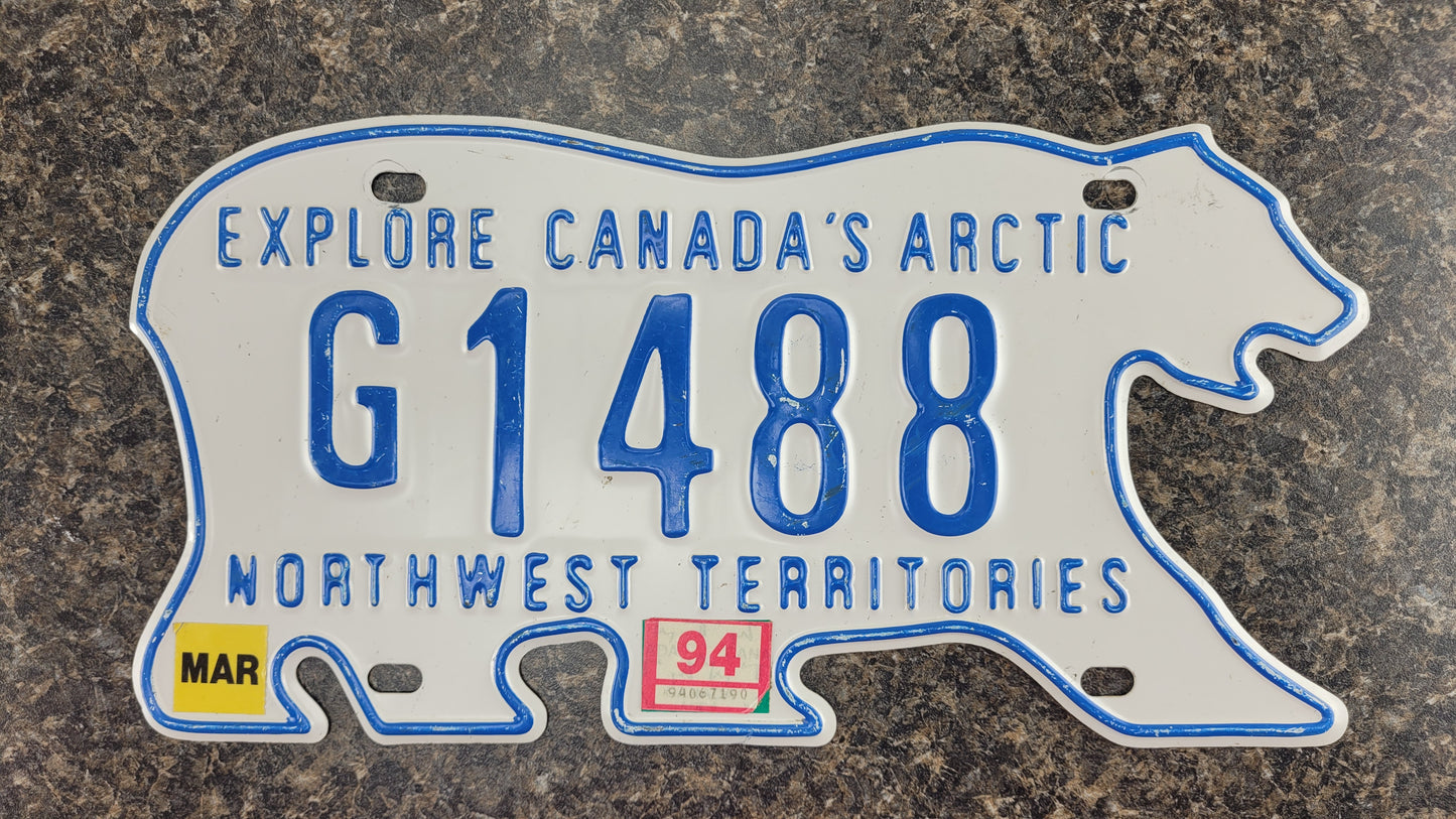 1994 Northwest Territories Polar Bear License Plate, G1488