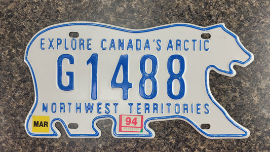 1994 Northwest Territories Polar Bear License Plate, G1488