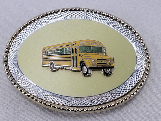Vintage Chevrolet Yellow School Bus Belt Buckle